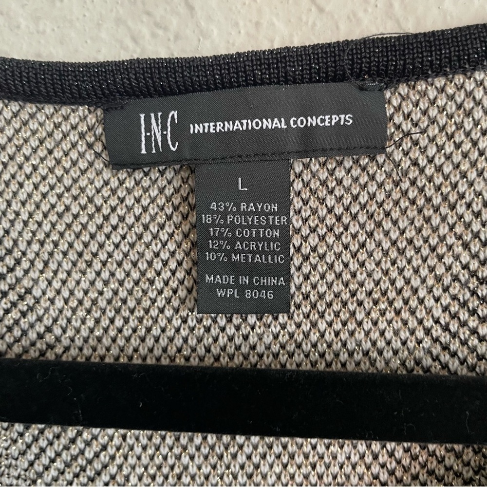 INC abstract holiday glitter sweater top size L asymmetrical hem sophisticated - Picture 5 of 9
